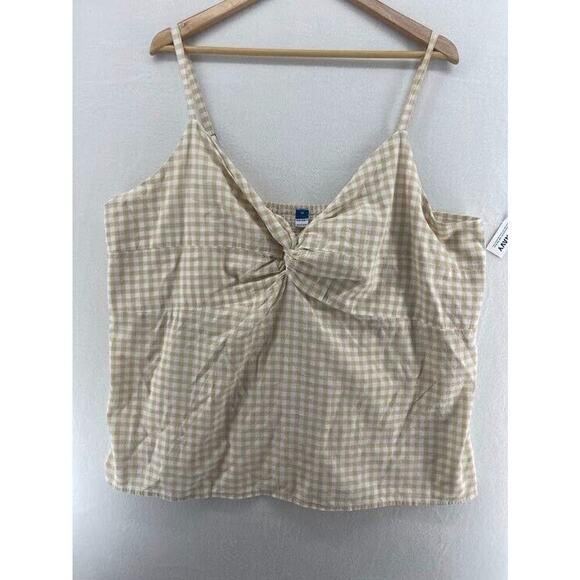 Old Navy Womens Size Plus 3X Gingham Tank Top Tan/White NWT - Picture 1 of 5